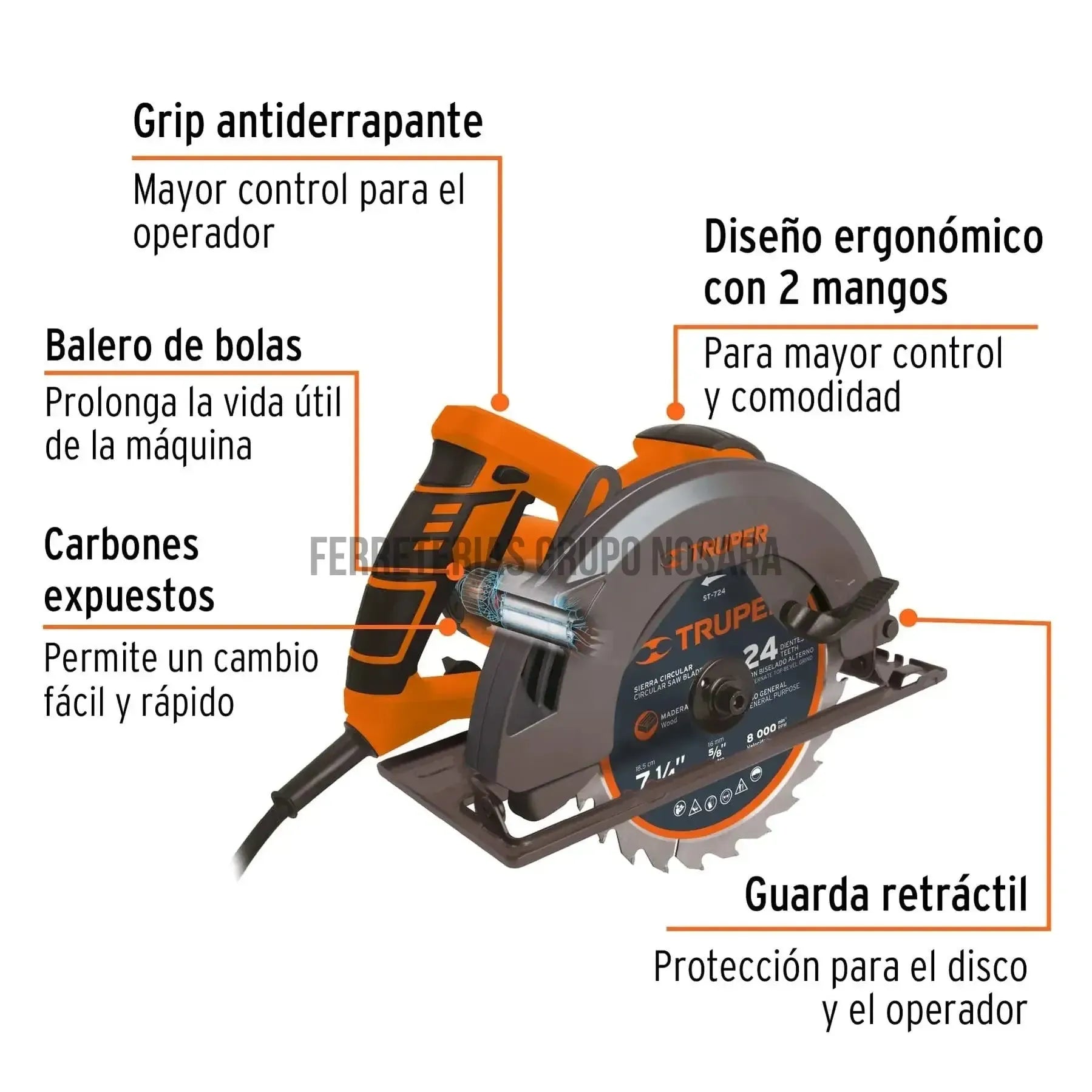 Sierra circular 7-1/4" 1500 W, profesional, Truper / 11004-