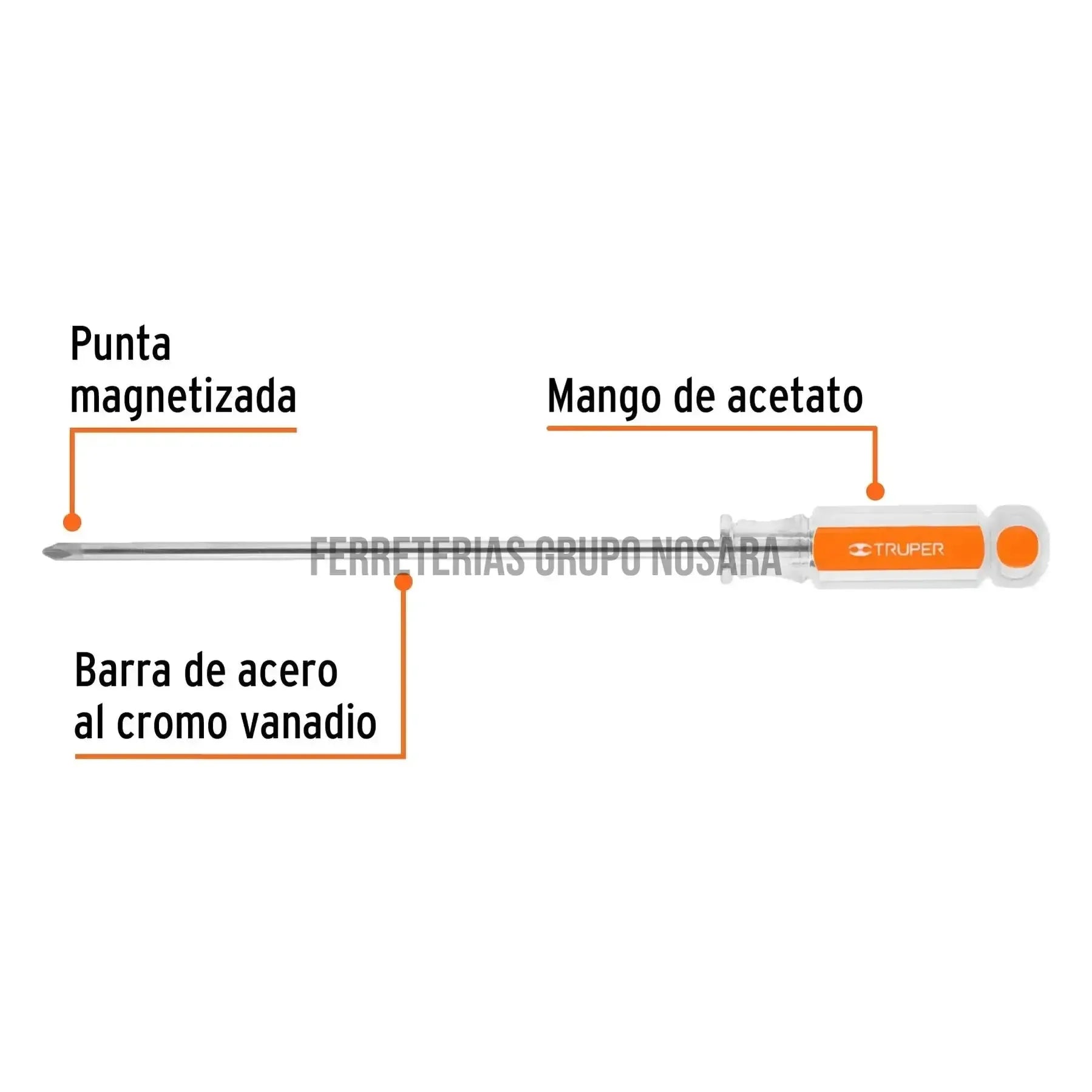Desarmador de cruz 1/4" x 8" mango de acetato, Truper / 14080-
