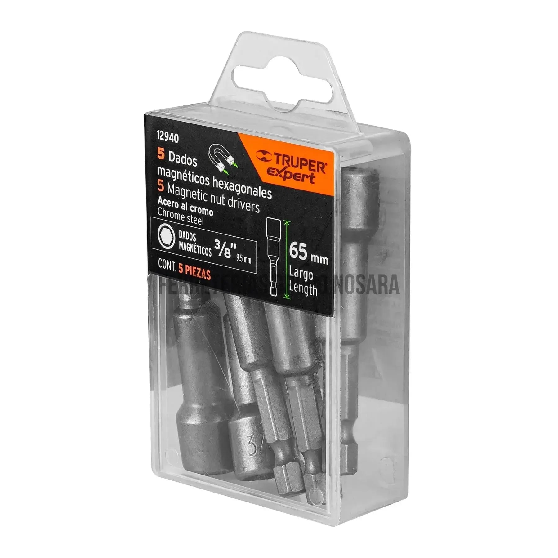 Estuche con 5 dados magnéticos de 3/8" largo 2-1/2", Expert/ 12940-