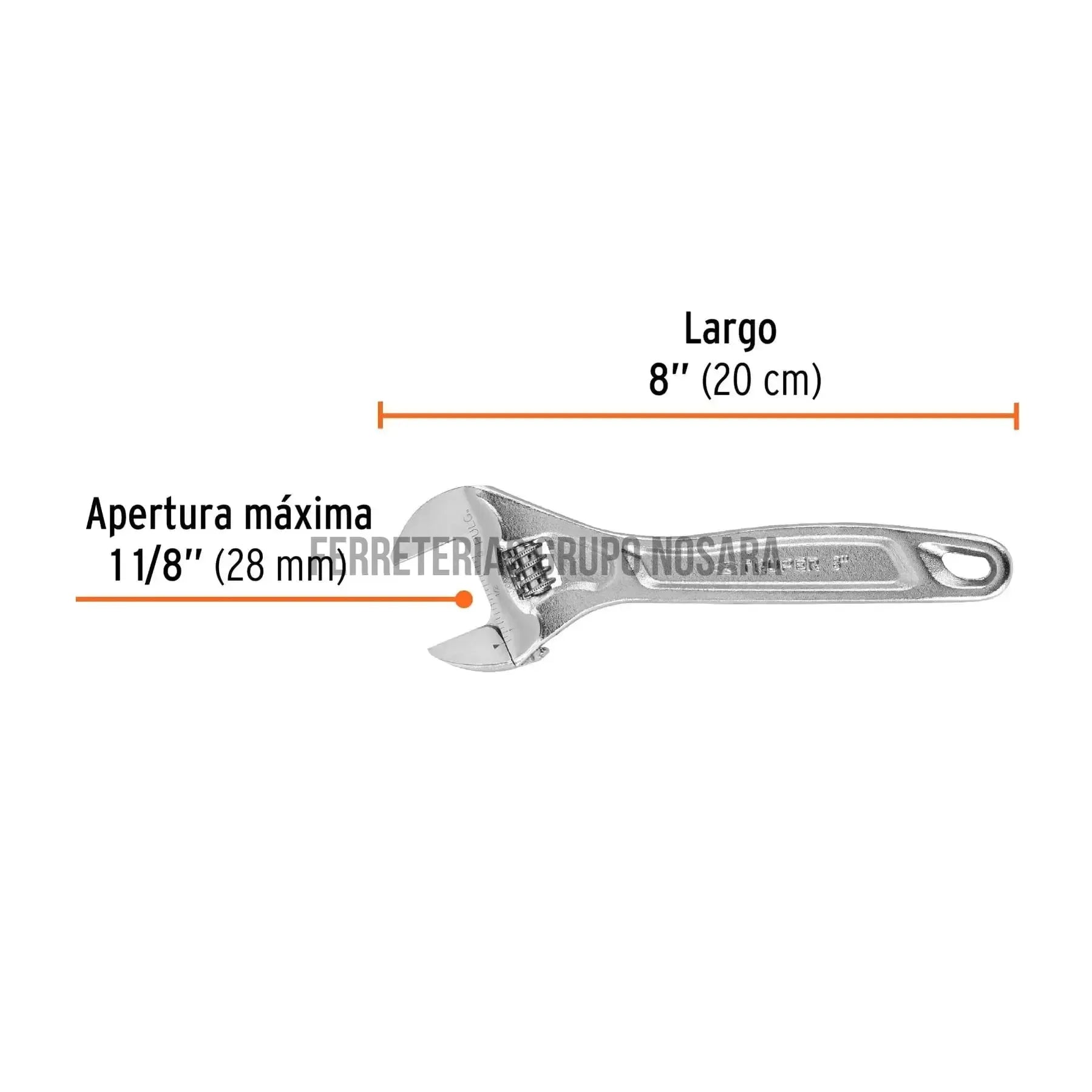 Llave ajustable (perico) 8" profesional cromada, Expert / 15506-