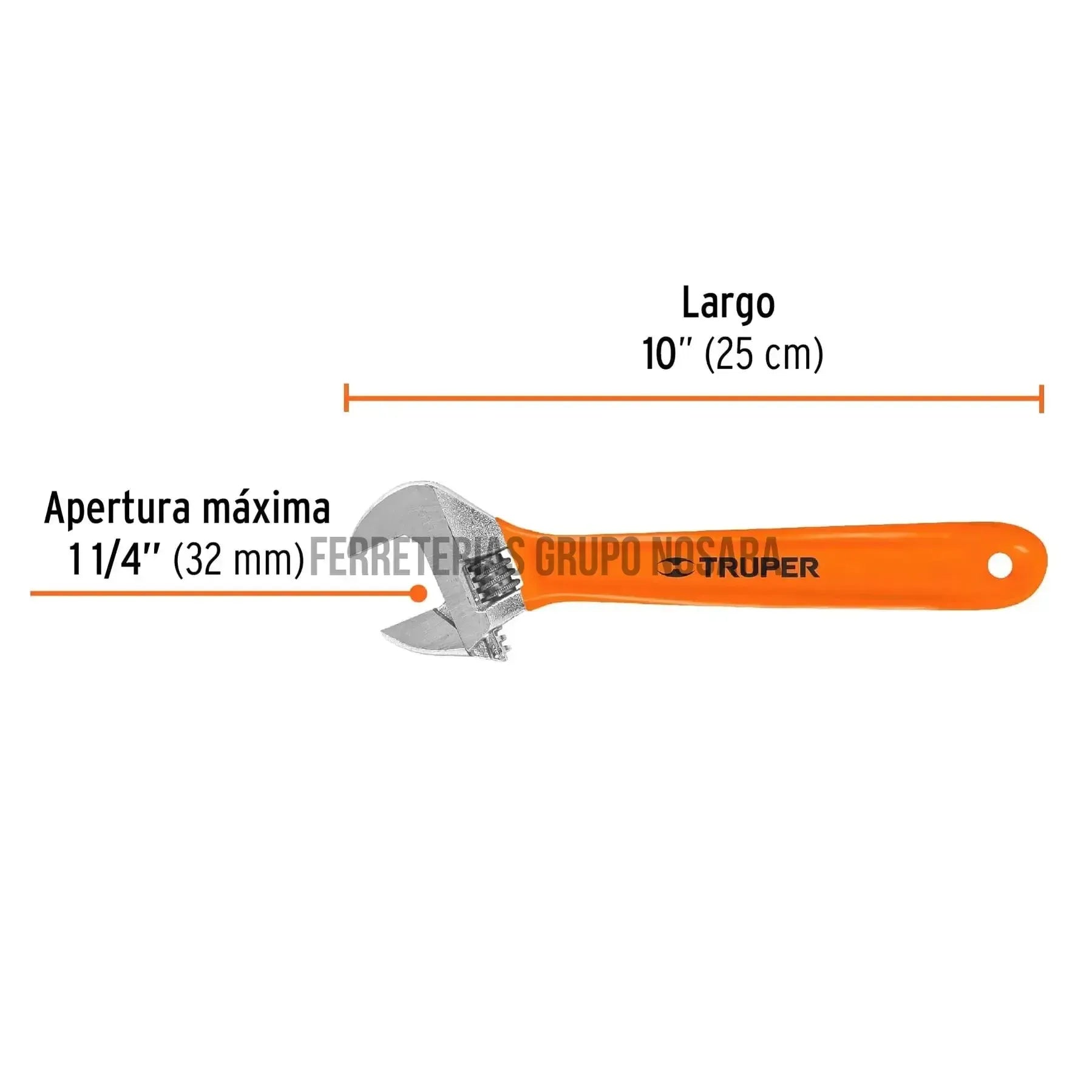Llave ajustable (perico) 10" cromada mango de PVC, Truper / 15511-