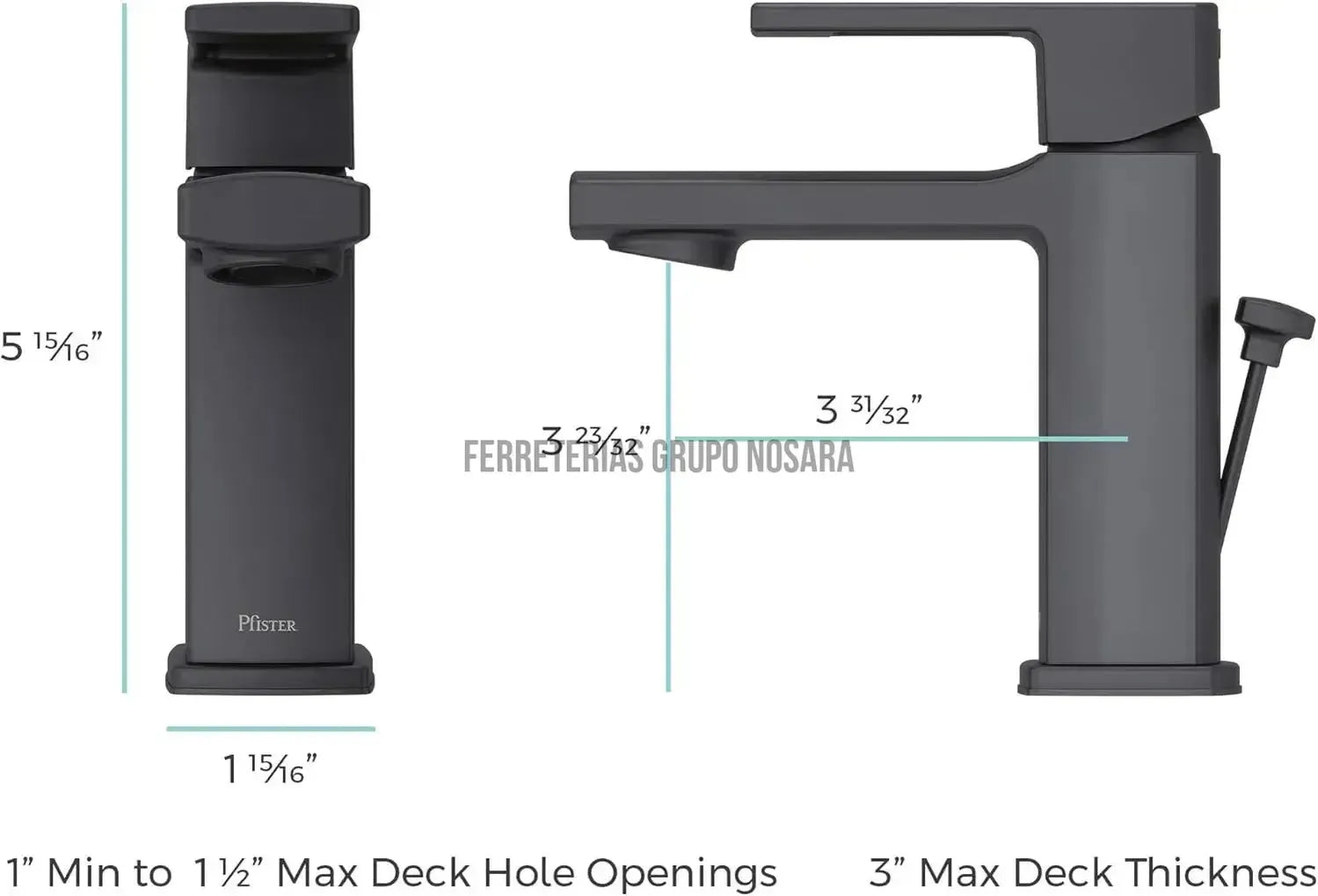 Pfister LG42-DA0B Deckard - Grifo de baño central de 4 pulgadas, color negro mate