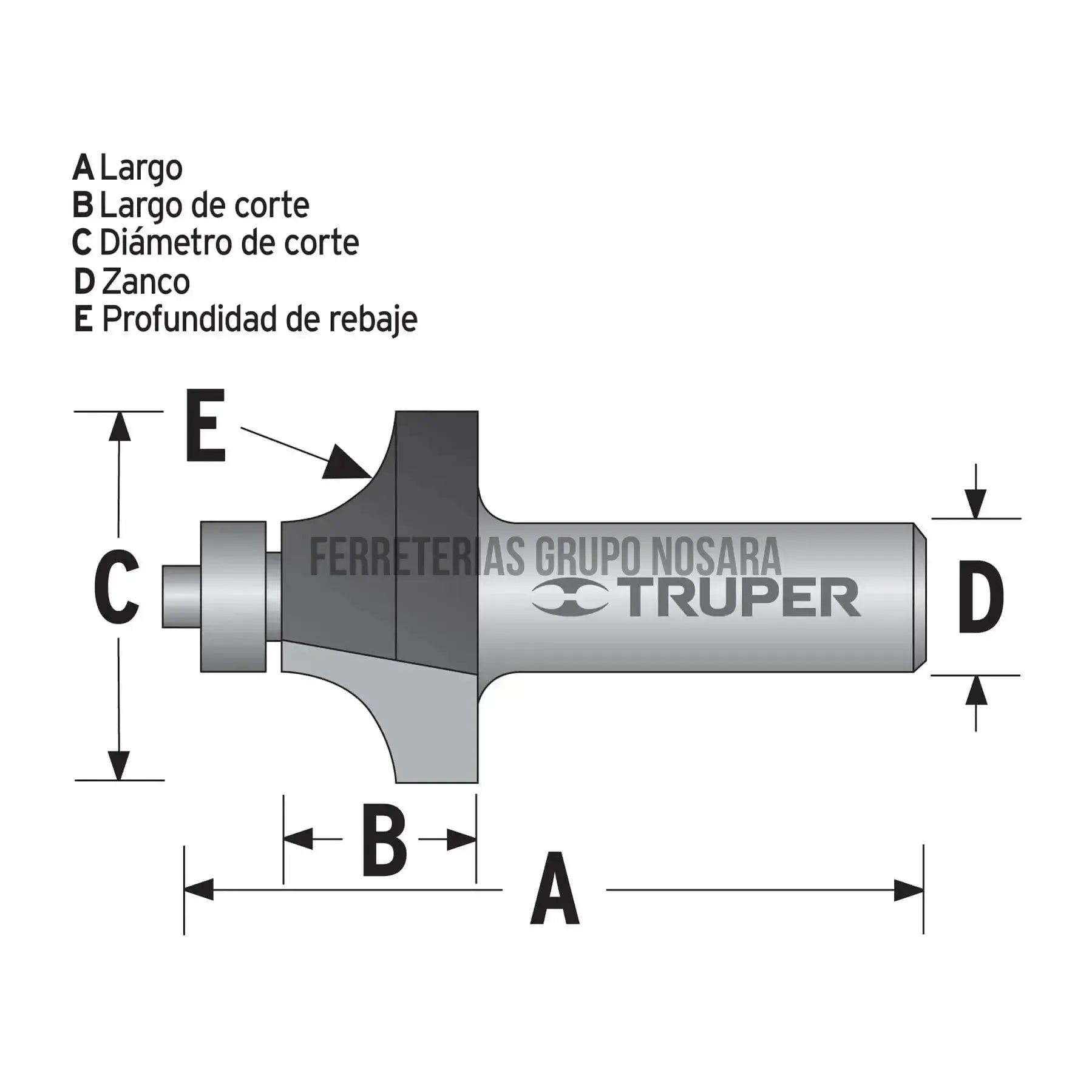 Broca para router, redondeado, 1-1/2" con balero, Truper / 11471-