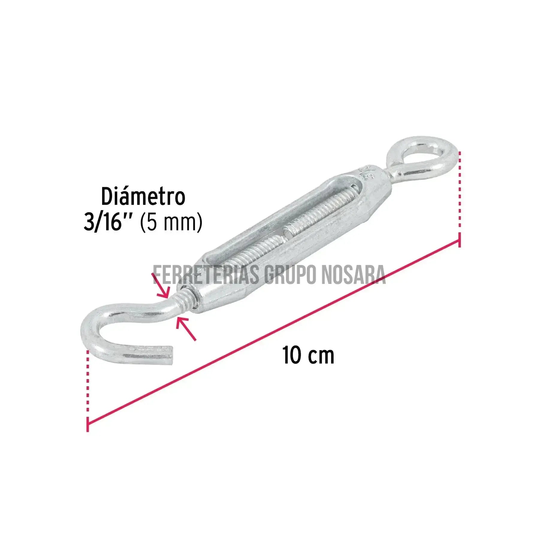 Tensor zinc 3/16" gancho-argolla, Fiero TEN3/16 44053-