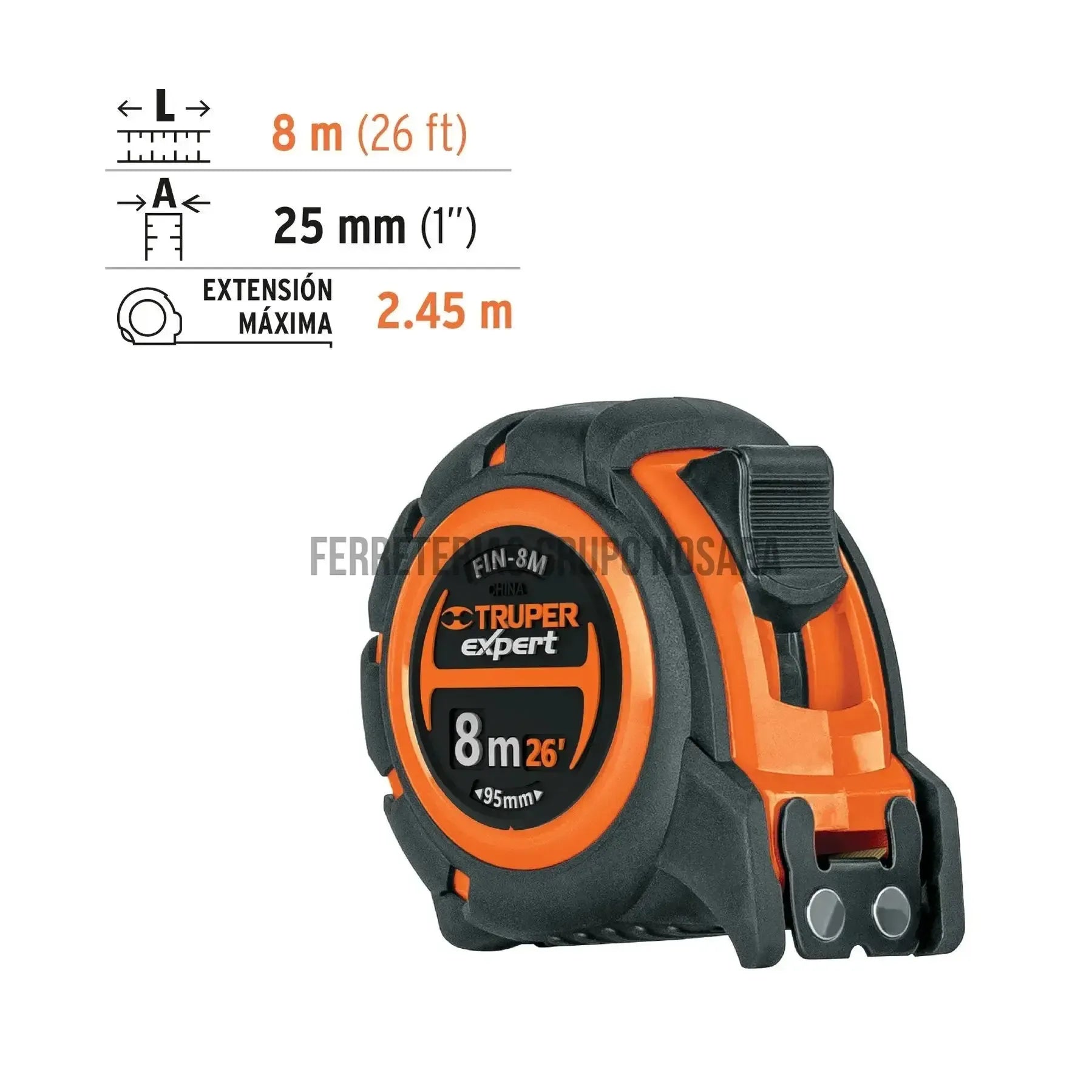 TRUPER CINTA METRICA IND 8MTX1" 12696-