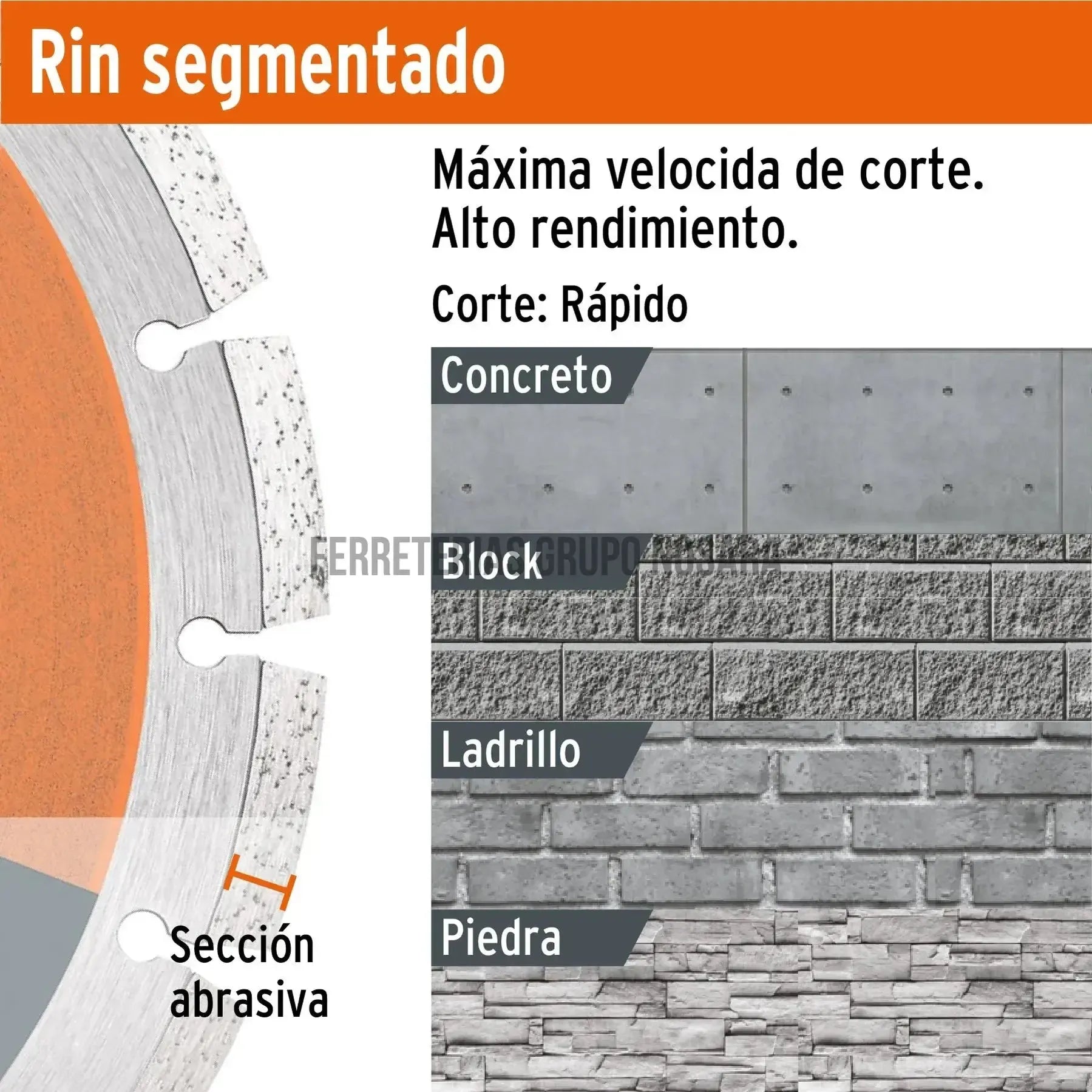 Disco de diamante de 9" x 2.7 mm rin segmentado, Truper / 12976-