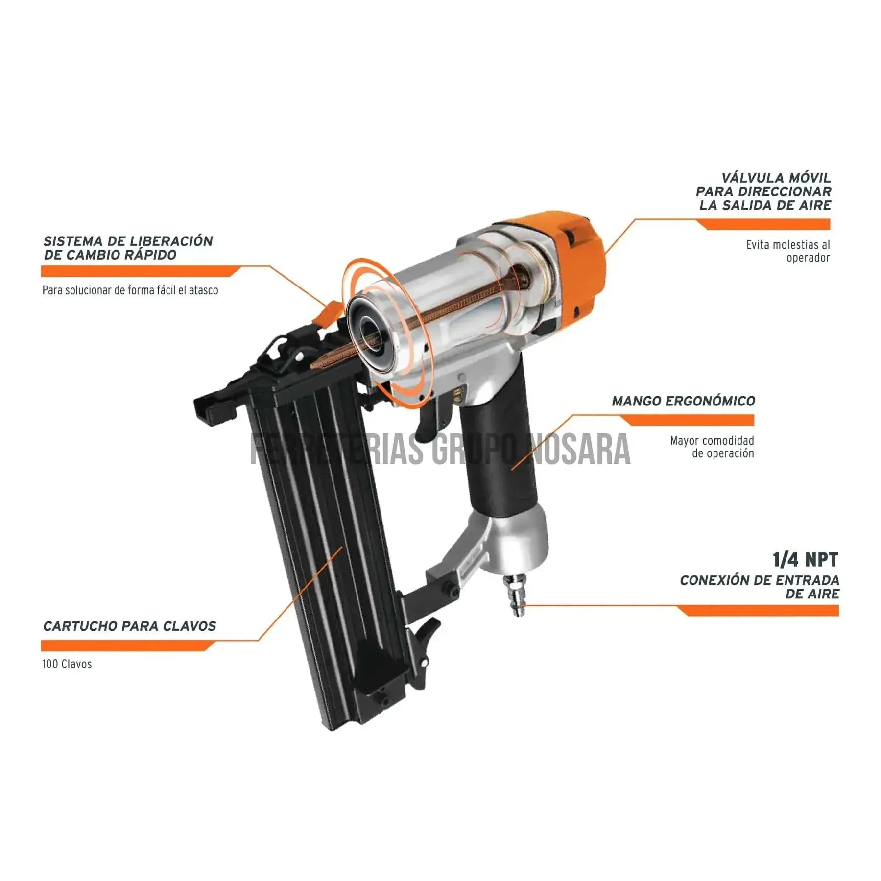 Clavadora neumática profesional, calibre 18, Truper-