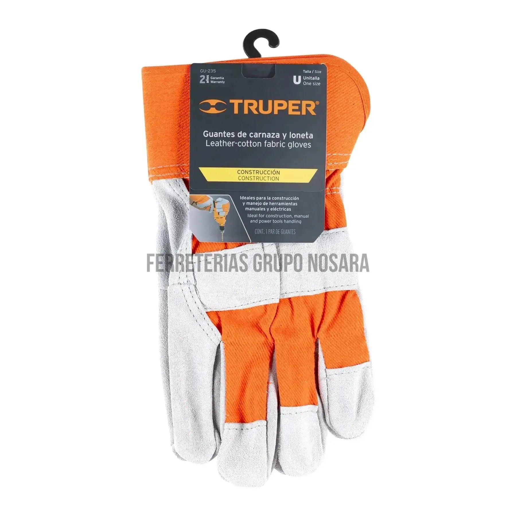 Guantes de carnaza y loneta, unitalla, Truper GU-235 / 14245-