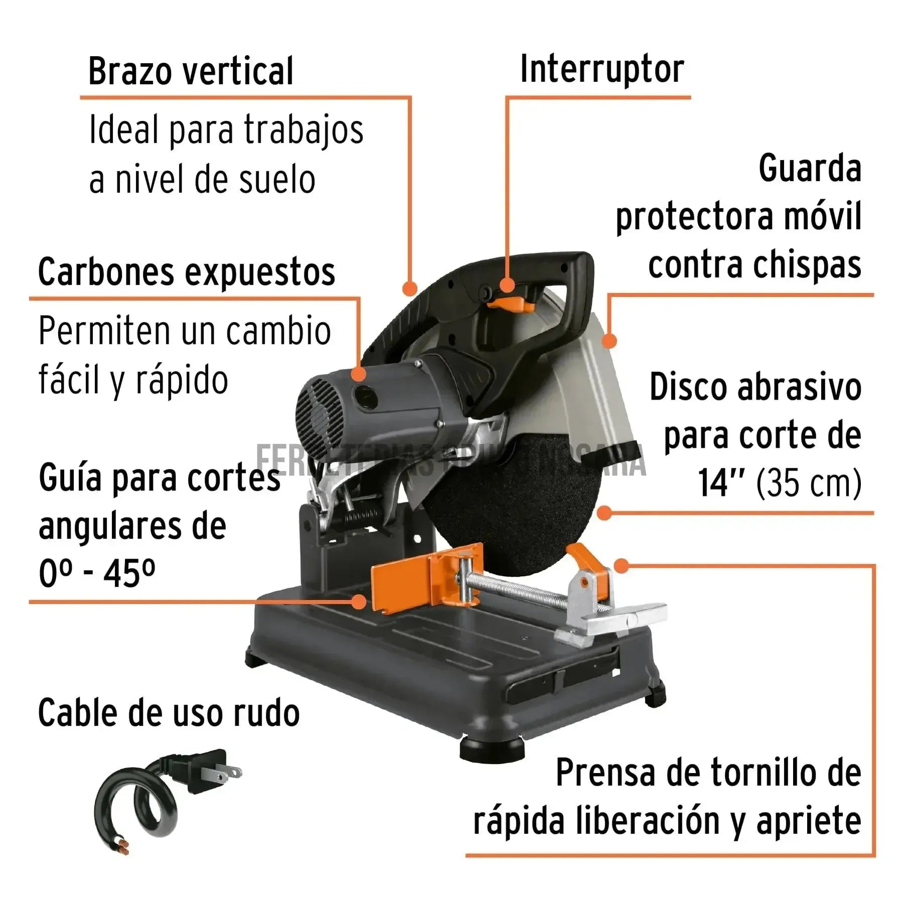 Cortadora de metales 14", mango recto, 2200 W industrial / 17733-
