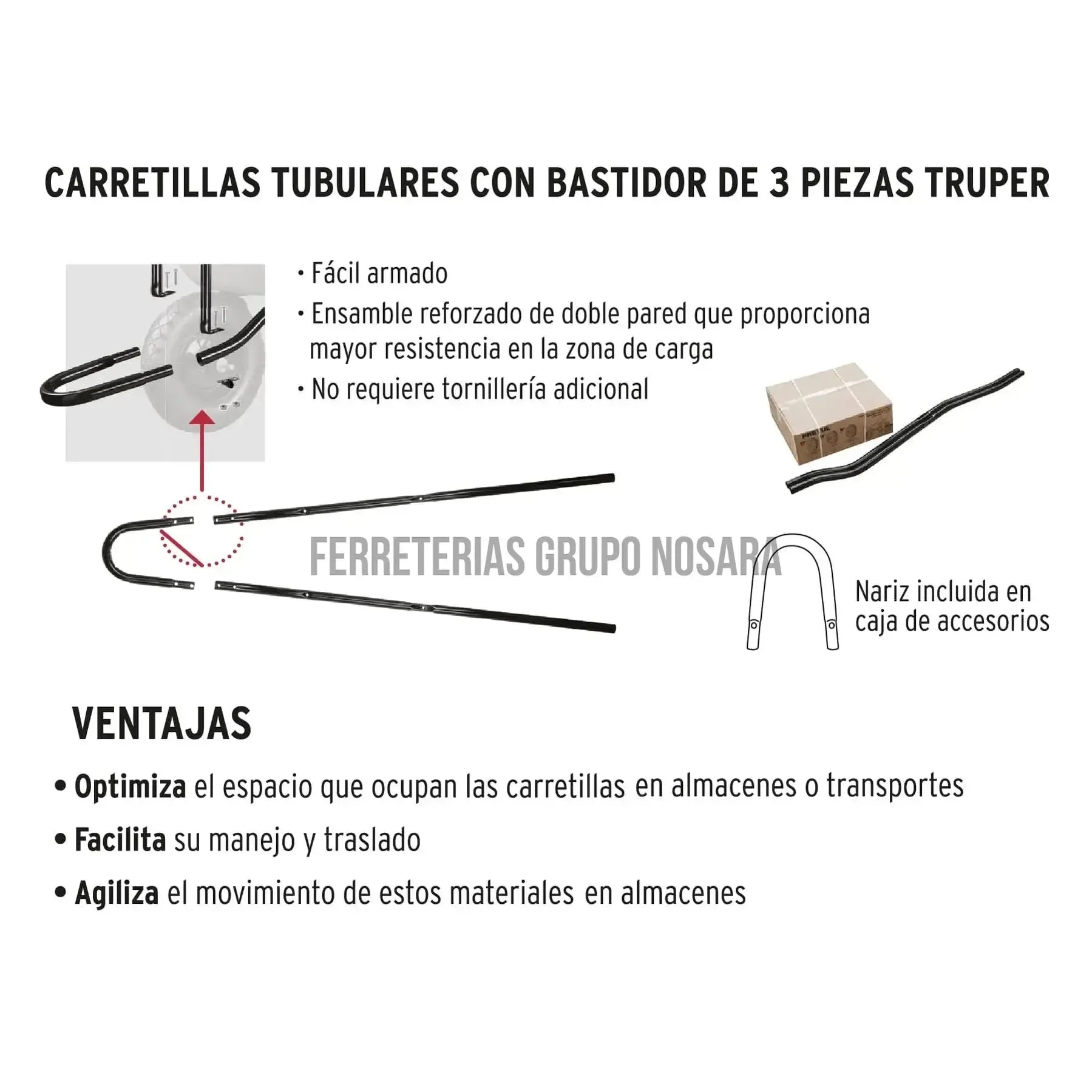 Carretilla concha plástica 6 ft3 Neumática, bastidor tubular / 11777-