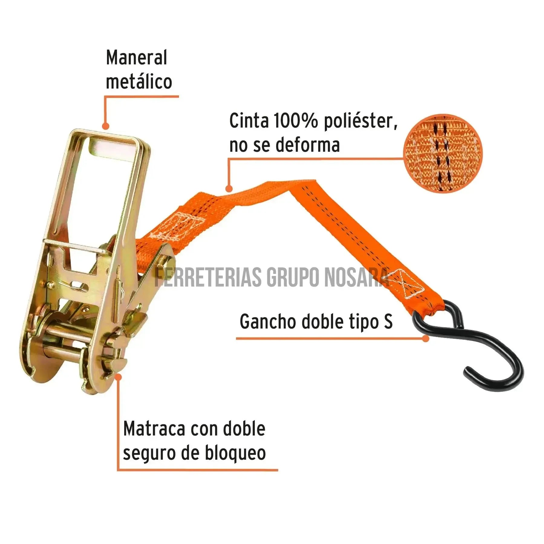 Juego de 2 sujetadores con matraca carga máxima 1125 kg / 19282-