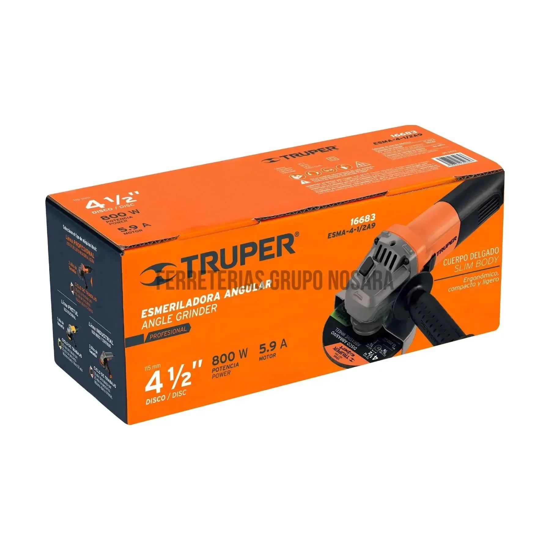 Esmeriladora angular 4-1/2" 800 W, profesional, Truper / 16683-