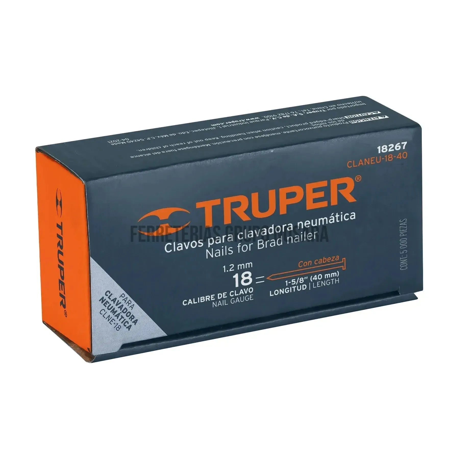 Caja con 5000 clavos calibre 18, 40 mm para CLNE-18, Truper / 18267-