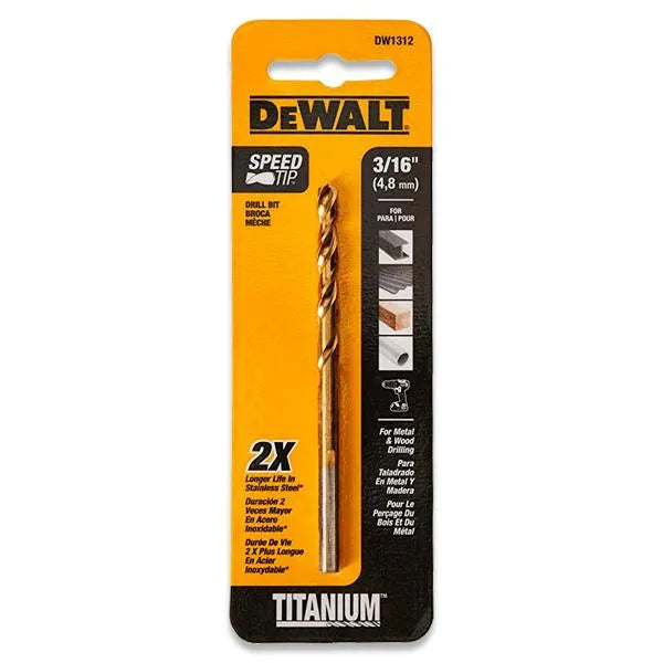 Dewalt DW1312 G Titanium Metal Drill Bit 3/16"