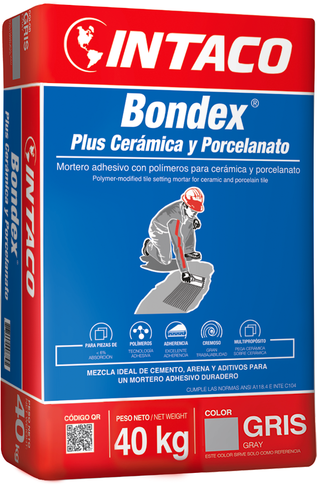 Mortero adhesivo Bondex Plus Ceramica y Porcelanato 40 kg Intaco (gris)