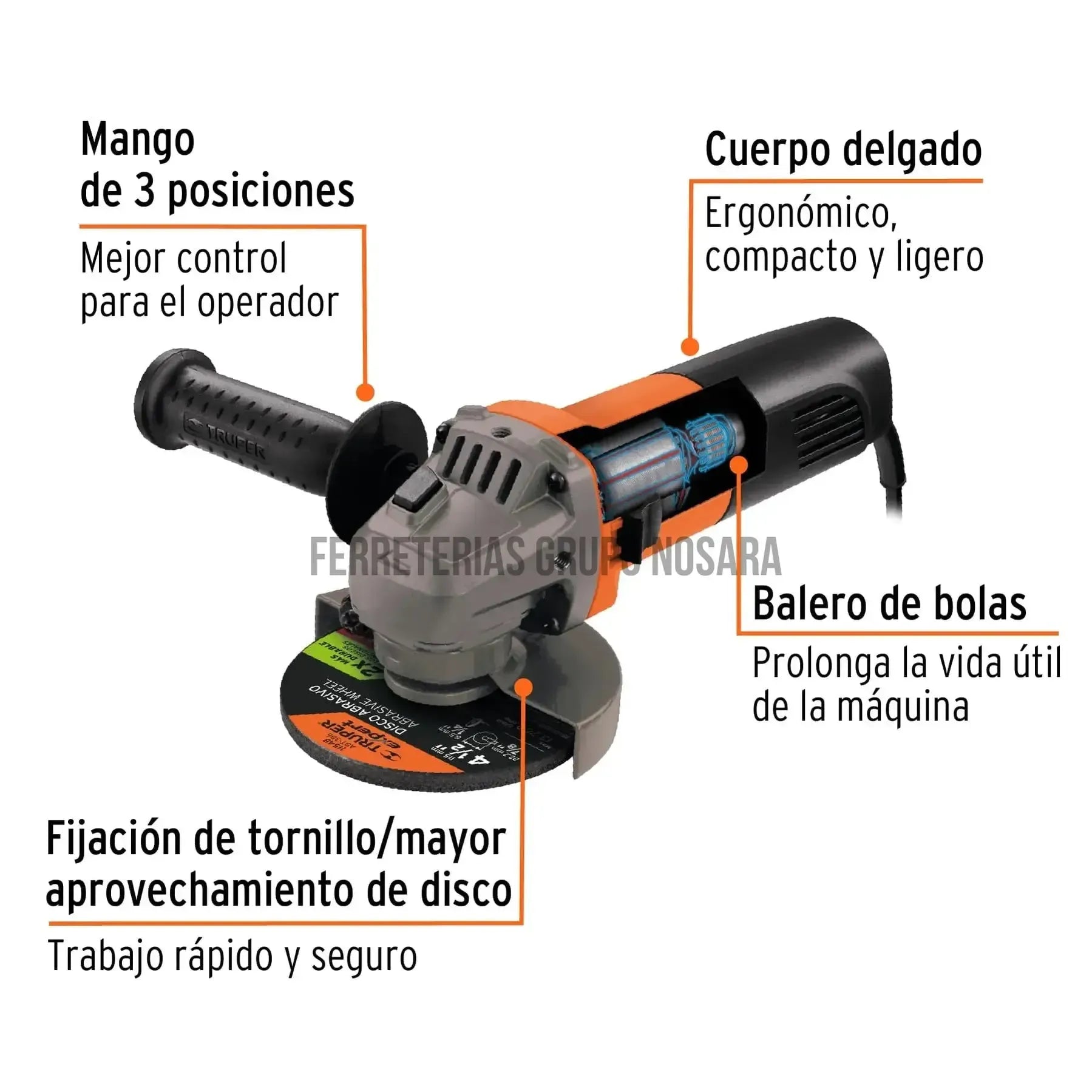 Esmeriladora angular 4-1/2" 800 W, profesional, Truper / 16683-