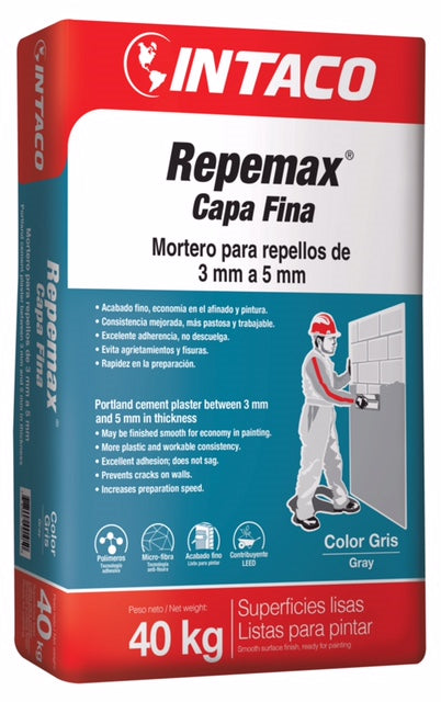 Mortero para repello Repemax Capa Fina 90 saco 40 kg Intaco (blanco)