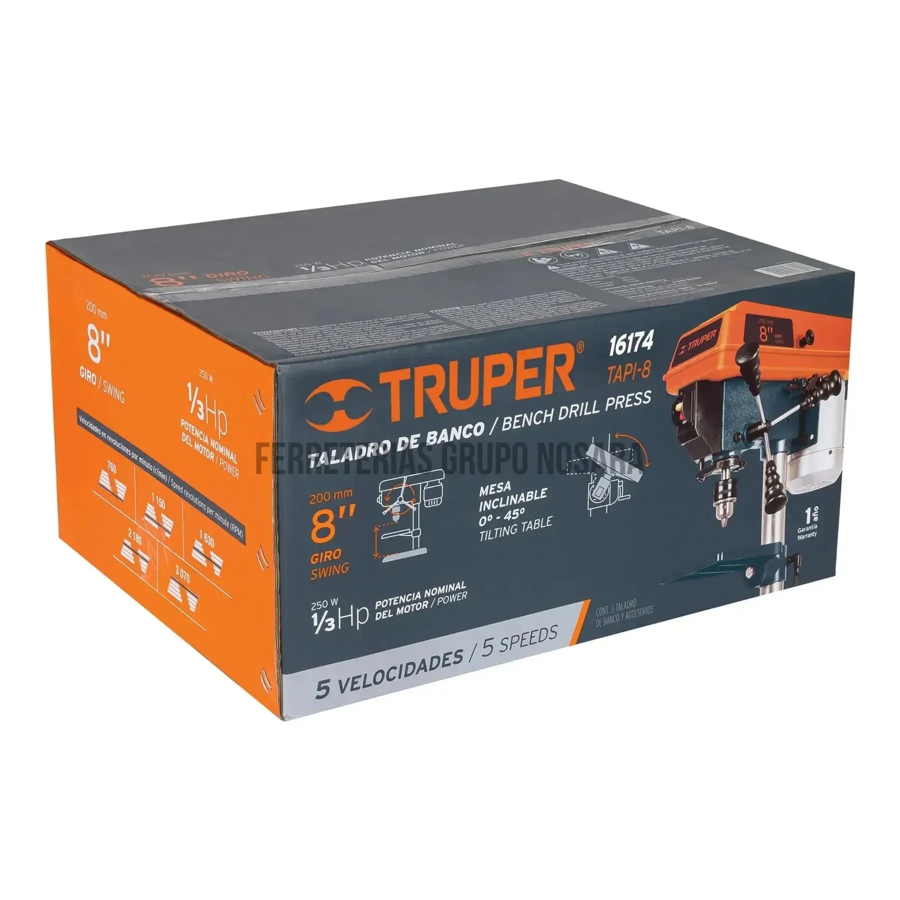 Taladro de piso 8' de 250 W (1/3 HP), broquero de 1/2' / 16174-