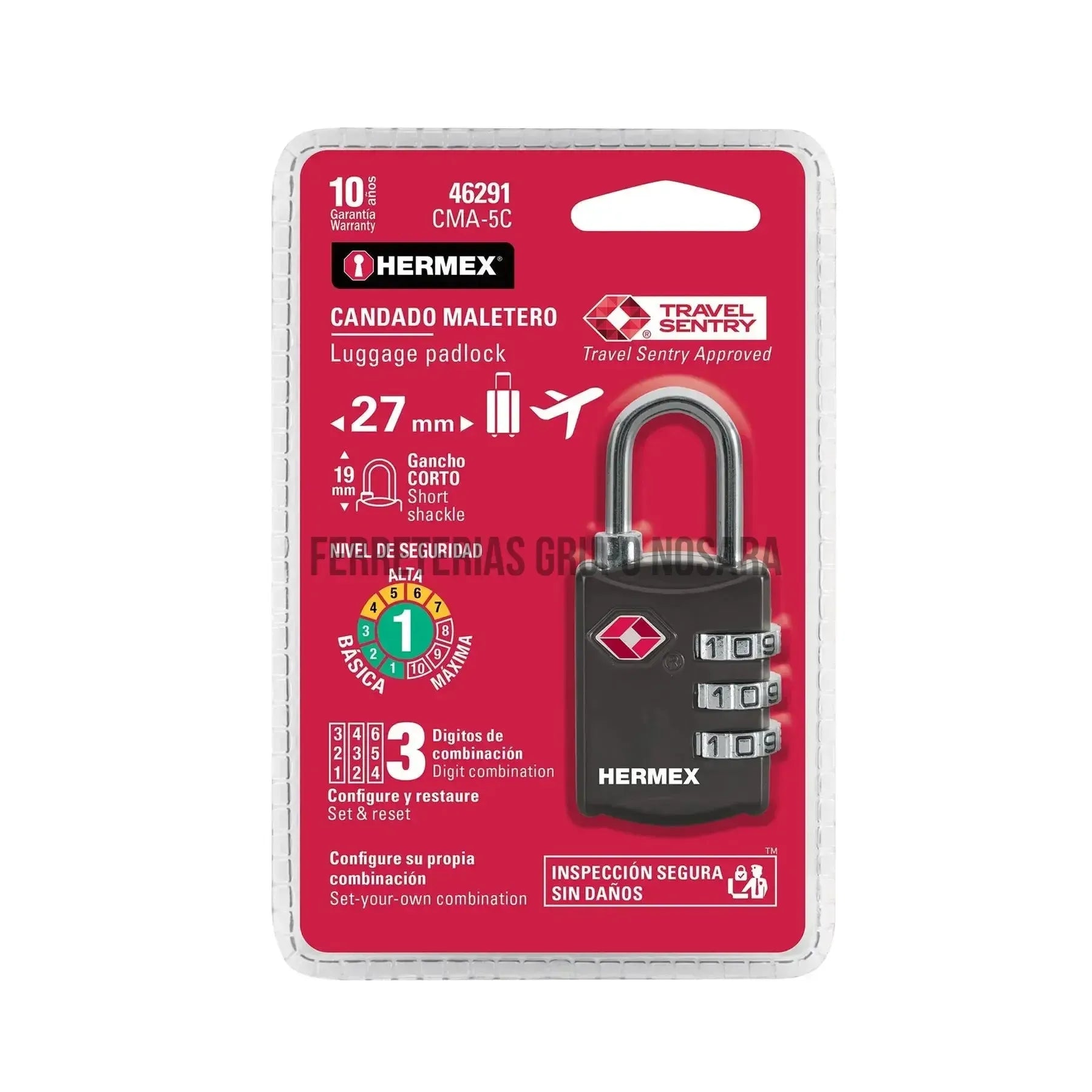 HERMEX CANDADO MALETERO 3.5MM COMB CMA-5-