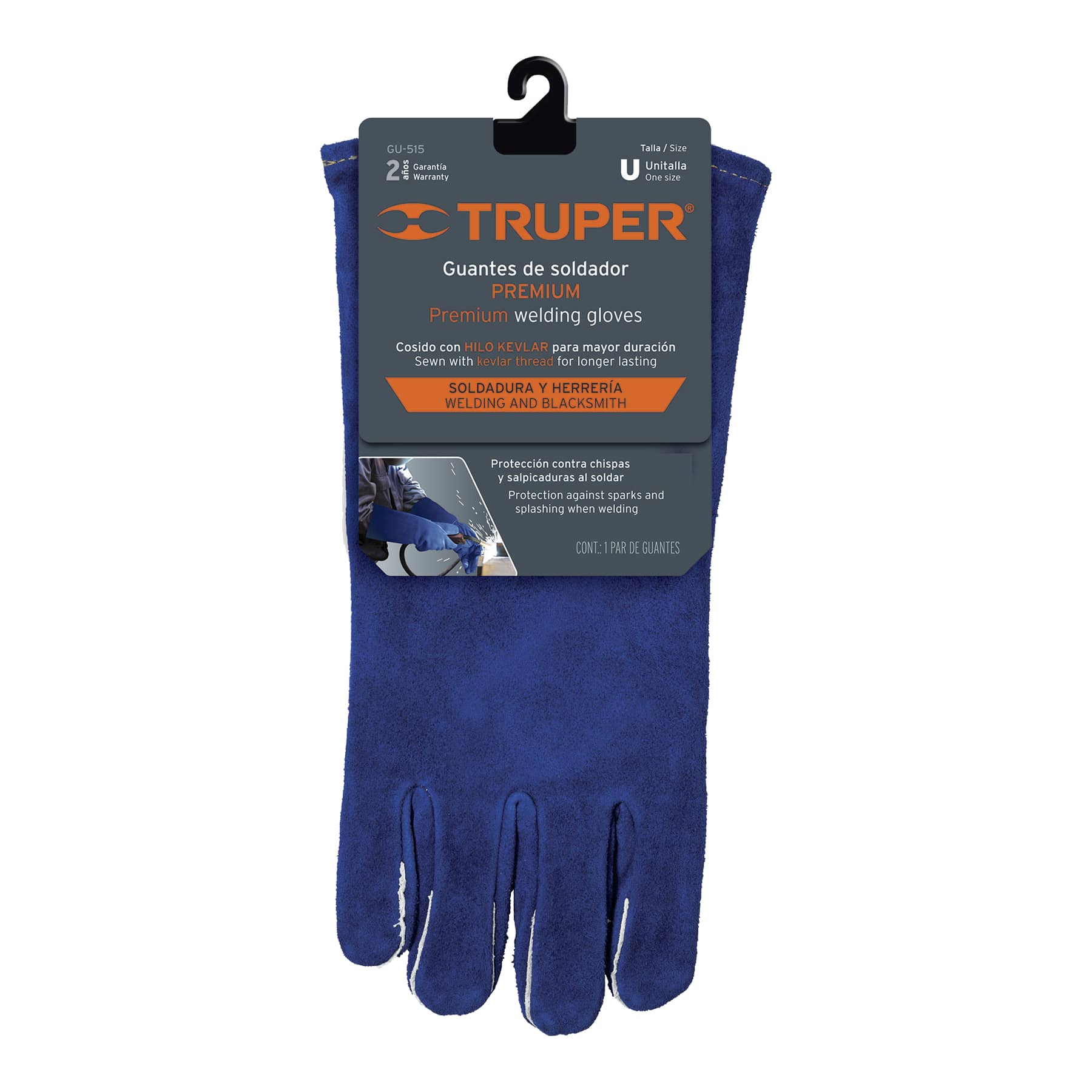 Guantes azules reforzados para soldador, Truper / 15246