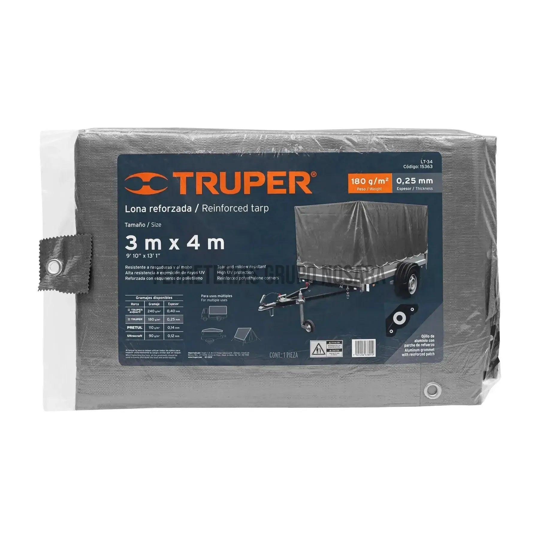 TRUPER LONA REFORZADA GRIS 3X4MT LT-34-