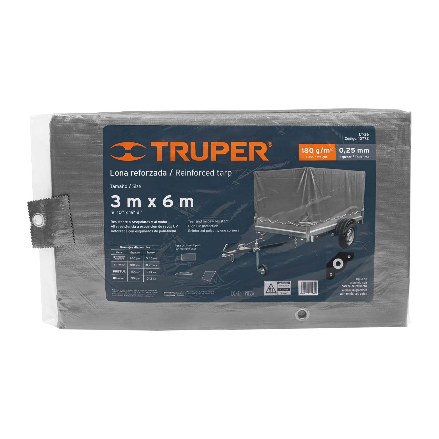 Lona gris reforzada 3 x 6 m  LT-36 10772 Truper