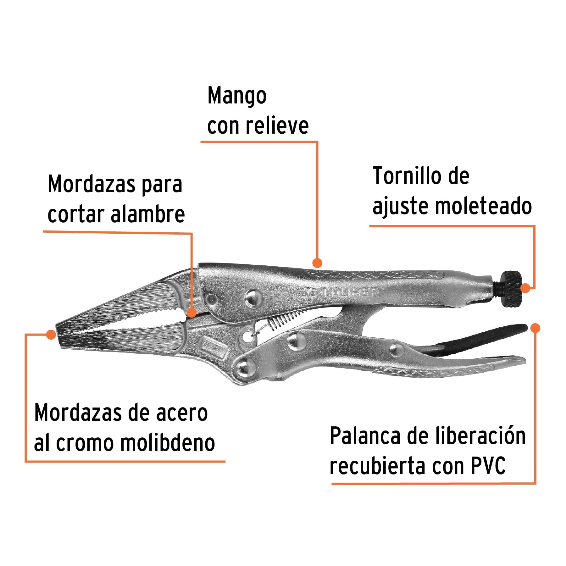 Pinza de presión 4', punta larga, Truper / 17434