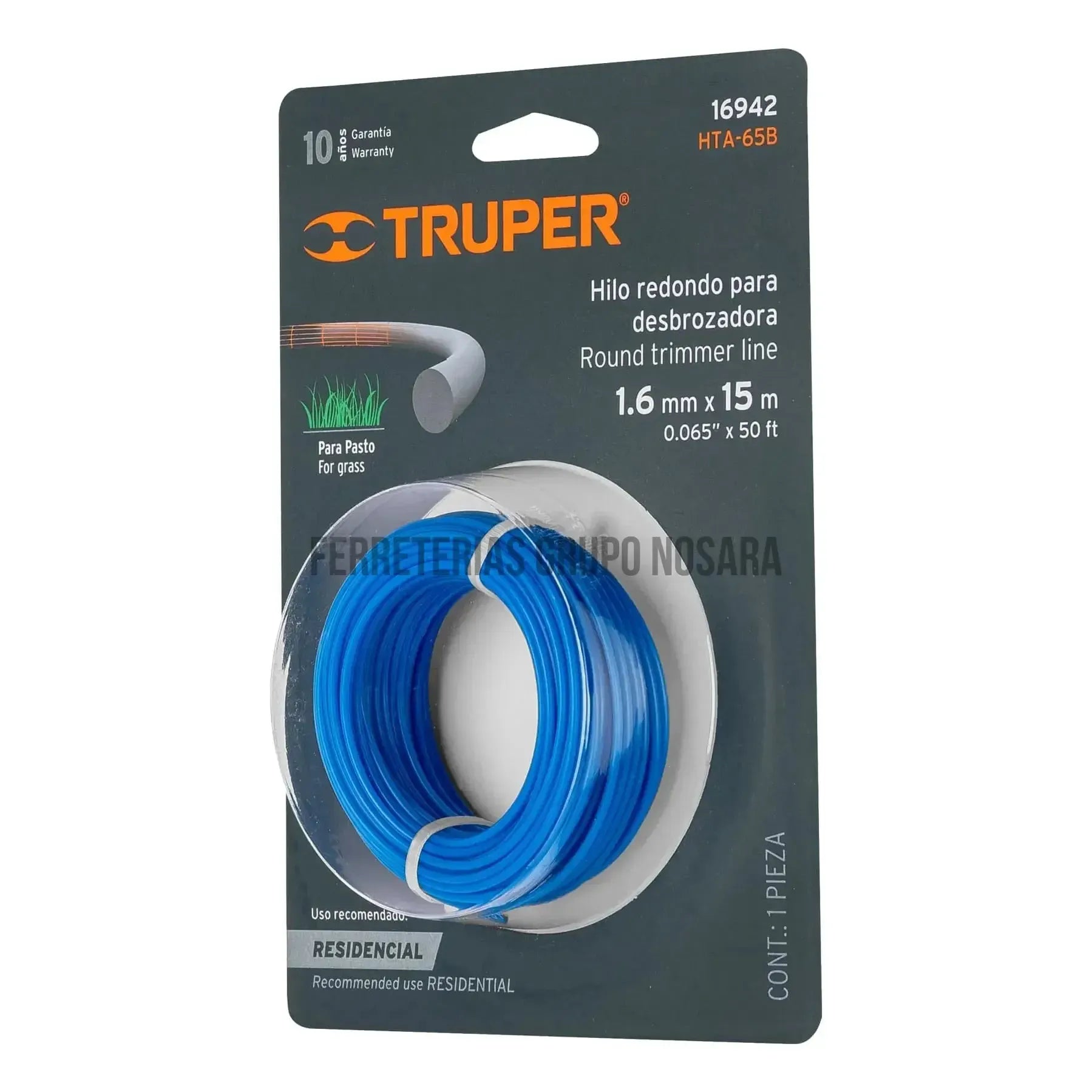 Rollo de hilo para desbrozadora, 1.6 mm x 15 m, Truper / 16942-