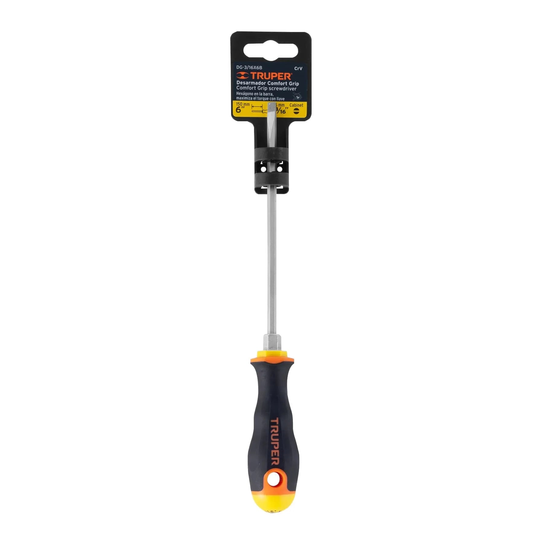 Desarmador cabinet 3/16" x 6" mango Comfort Grip, Truper / 14040-