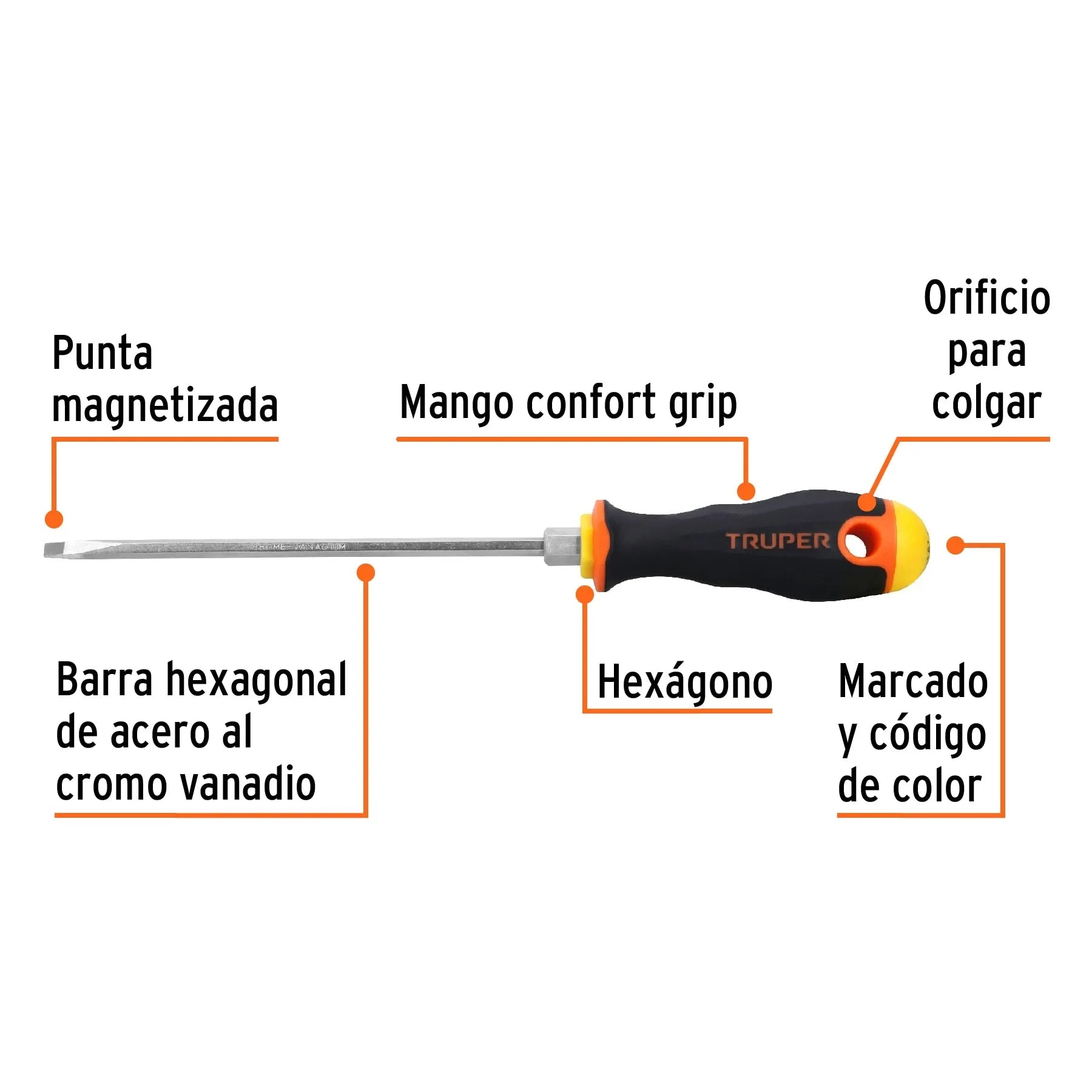 Desarmador cabinet 3/16" x 6" mango Comfort Grip, Truper / 14040-