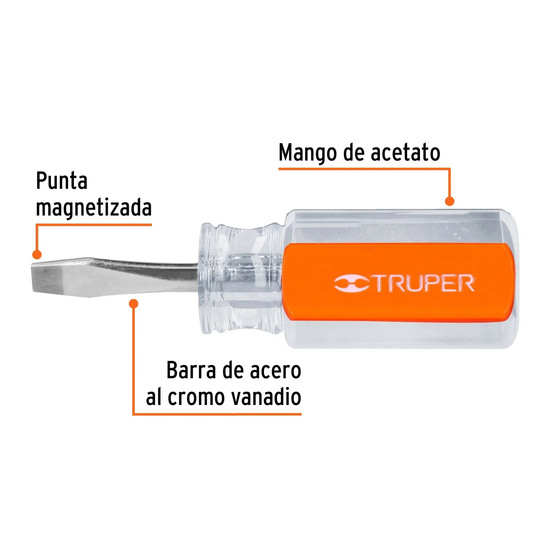Desarmador plano 1/4" x 1-1/2" mango de acetato, Truper 7 13993-