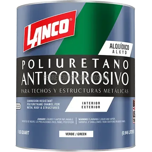 Pintura anticorrosiva poliuretano para techos y estructuras metalicas cuarto Lanco MM96-5 (verde)-001337-718594009650