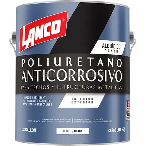 Pintura anticorrosiva poliuretano para techos y estructuras metalicas galon Lanco MM92-4 (negro)-001341-718594009247