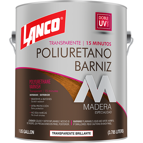 Barniz poliuretano brillante transparente 15 minutos galon Lanco / PV360-4