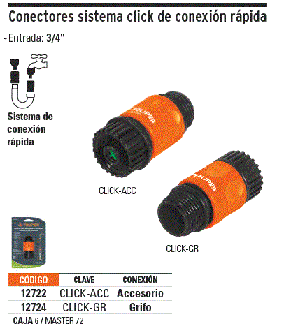 Conector 3/4" rápido de ABS manguera-acc. sistema click / 12722-