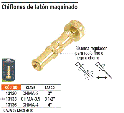 Chiflón 3" de latón maquinado para manguera, Truper / 13130