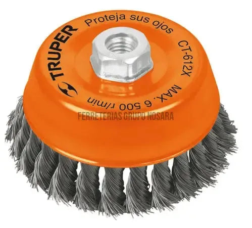Carda copa 5" alambre trenzado grueso, eje 5/8"-11 TRUPER / 11542-014631-7501206683811