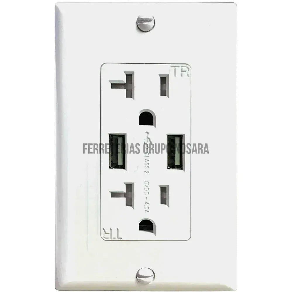 Tomacorriente doble 20A 110V tamper resistant con USB 5V blanco Decor Eagle / DWR4-015440-7441109017545