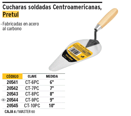 Cuchara para albañil 7" tipo centroamericana, Pretul / 20542-