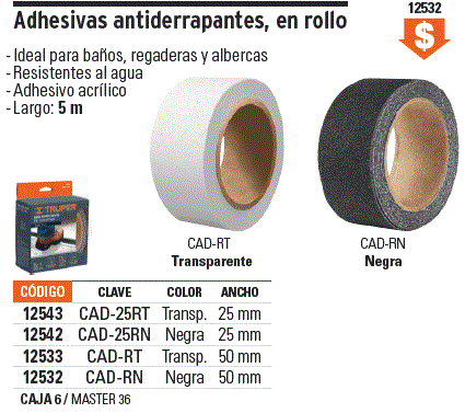 Rollo de 5m de cinta antiderrapante blanca 50mm con abrasivo / 12533-
