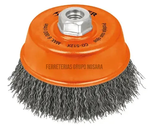Carda copa 5" alambre ondulado grueso, eje 5/8"-11TRUPER / 17533-032259-7506240621683