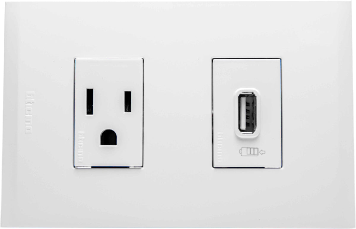 Single socket 2P+T 16A TR+USB socket type A 1100mA white Nobile Btic / AF2231USBEB