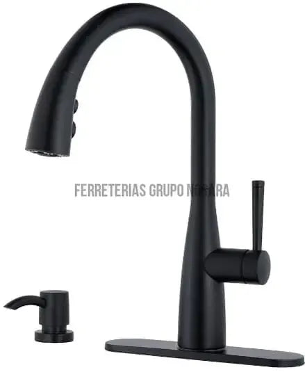 Griferia para fregadero monomando extraible con dispensador negro mate Raya Pfister F5297RYB-033414-038877602539