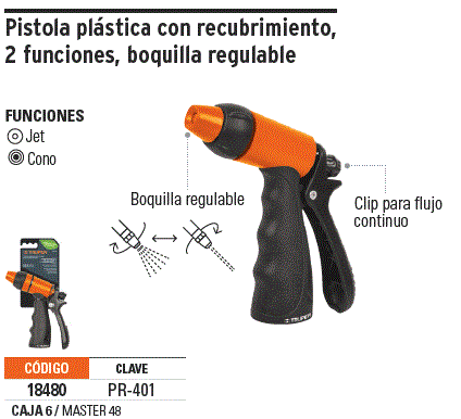 Pistola para riego de 2 funciones plástica con recubrimiento / 18480-