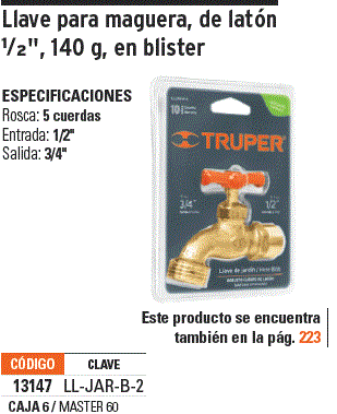 Llave de nariz para jardín, 1/2" en blíster, Truper / 13147