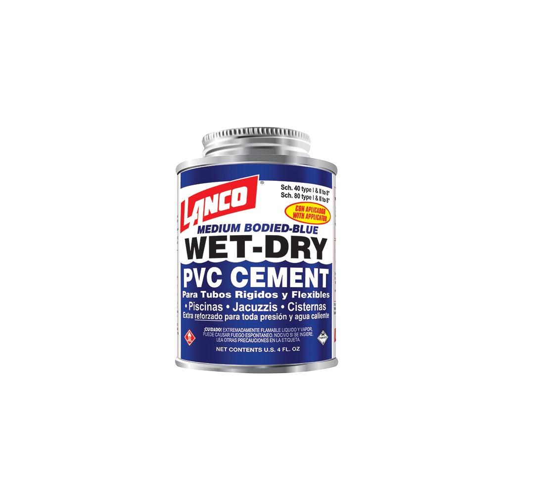 PVC glue hot and cold water Wet-Dry blue 1/32 gallon Lanco SM248-8