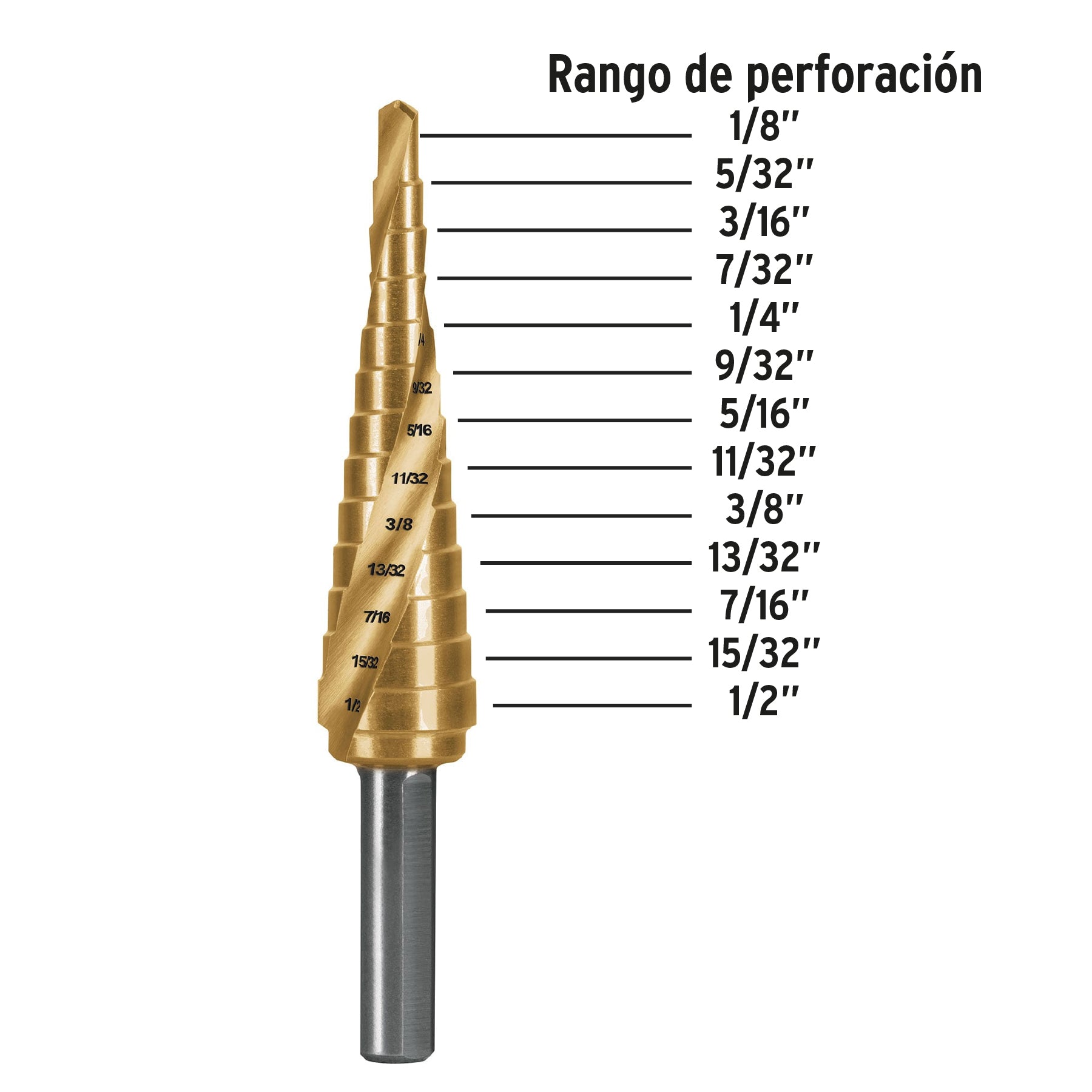 Titanium stepped drill 13 steps 1/8" to 1/2", Expert / 101551