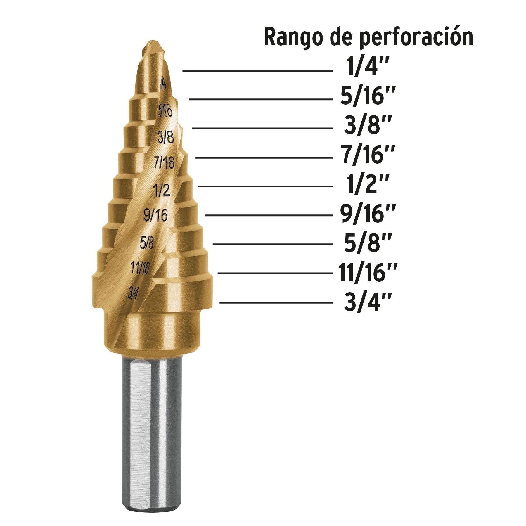 Titanium stepped drill bit 9 steps 1/4 to 3/4 TRUPER / 101552