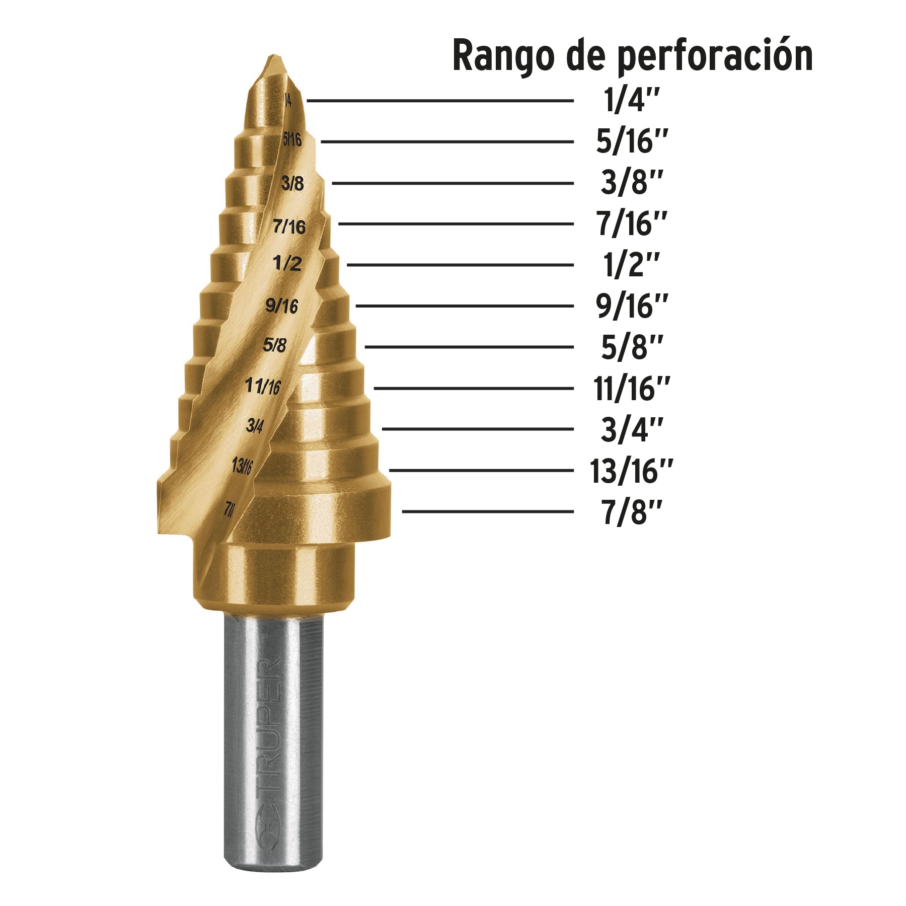 Titanium stepped drill bit 11 steps 1/4" to 7/8", Expert / 101554