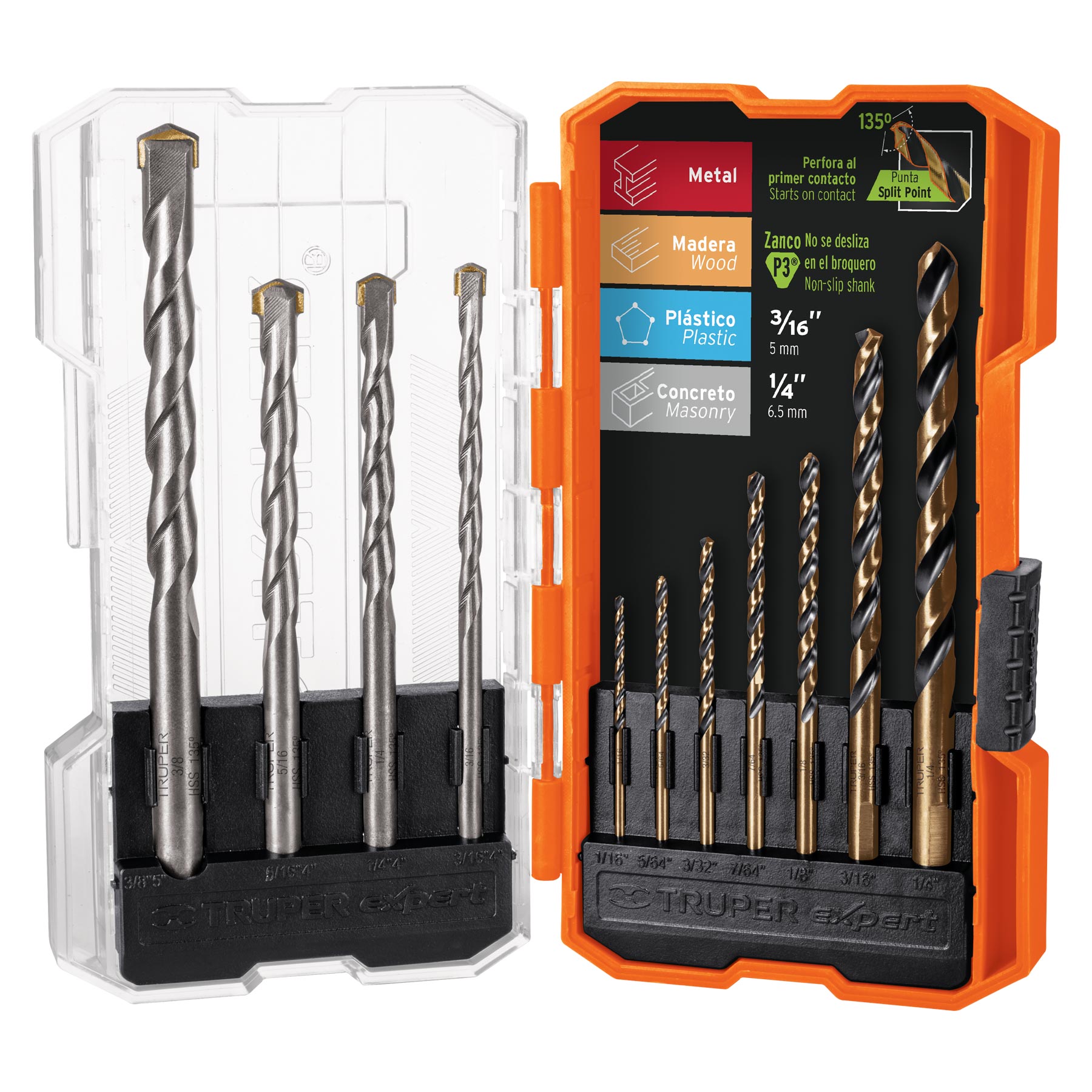 Set of 11 drill bits for metal and concrete in TRUPER case / 11335